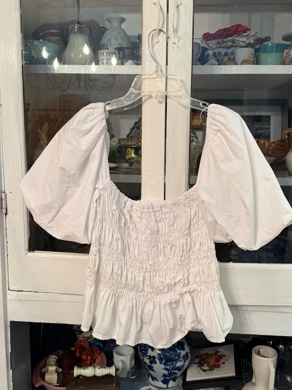 Astr White Puff-Sleeve Smocked Peplum Top - Picture 2 of 7